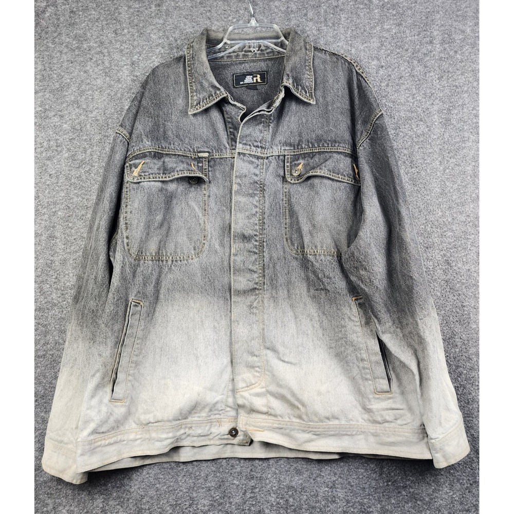 Koman Denim Jacket Mens XXL Black White Ombre Gradient Raw Denim Trucker XXL